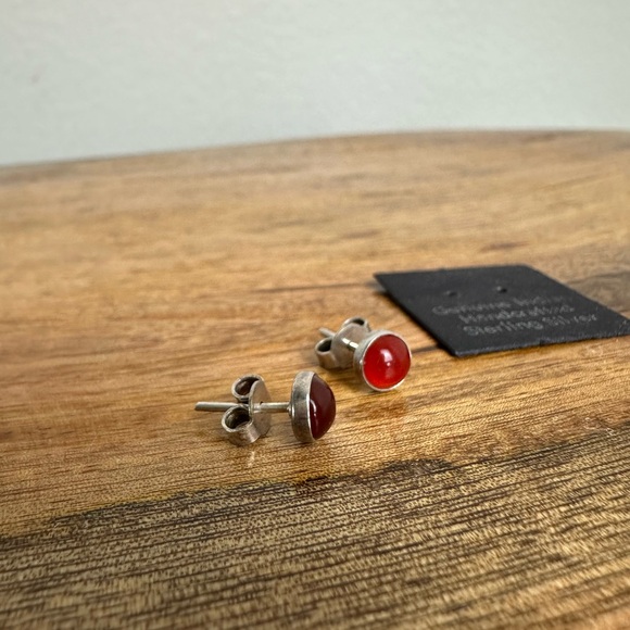 Sterling Silver & Carnelian Stud Earrings - Picture 3 of 4